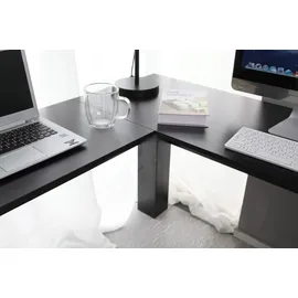 Mondeer Eckschreibtisch Computertisch, L-Förmig Schreibtisch mit 2 abgerundeten Ablagen Schwarz - Schwarz