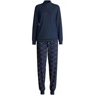 CALIDA Midnight Dreams Bündchen-Pyjama, Schlafanzug Damen, aus 100% Bio-Baumwolle, wärmende Qualität Peacoat Blue 48-50 - 48-50