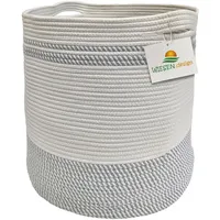 wiesen.design Korb Ben Ø41xH46 cm Hellgrau/Weiß/61 L, Aufbewahrungskorb geflochten aus Baumwolle, Aufbewahrung Kinderzimmer Badezimmer, Korb geflochten, Faltbarer Wäschekorb, Wäschesammler