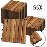 Hengda Holzfliesen 55-er Kachel Set 5m2 geeignet als Terrassenfliesen und Balkonfliesen Klickfliesen aus Akazien Holz Mosaik 30x30 cm für Garten ... - Braun
