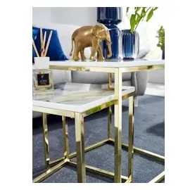 KADIMA DESIGN Beistelltisch Set in Marmor-Optik und goldener Farbe, Moderne und stilvolle Wohnzimmermöbel, 2 Größen, Robustes Metallgestell