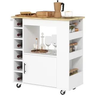 Homcom Küchenwagen Eiche Holz, 83x83x40 cm, Esszimmer, Servierwagen Küchenschrank auf Rollen mit Soft-Close-Scharnieren, Griff, Kücheninsel, 83x40x83cm,