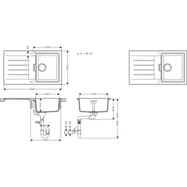 Hansgrohe S52 rechts Einbauspüle granit grau Handbetätigung 860 x 500 mm