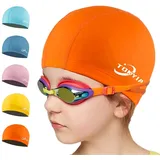 FUNOWN Badekappe für Kinder, PU-Badekappen Unisex-Badekappe wasserdichte Badekappe Badekappen für langes und kurzes Haar Badekappe für Jungen und Mädchen Kinder (Orange)