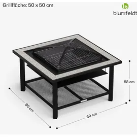 Blumfeldt Merano Avanzato 3-in-1-Feuerschale mit Grillfunktion als Tisch, nutzbar 87 x 87 cm Steingrau