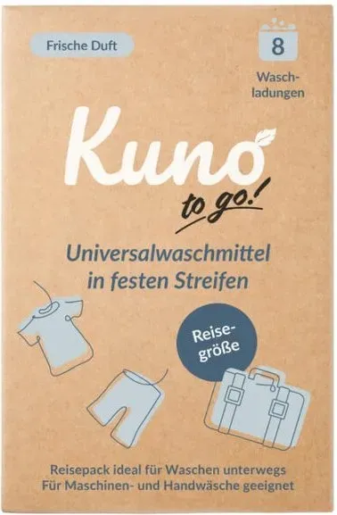Kuno To Go Travel Detergent - Laundry Detergent for On the Go | 8 Washes | Without Liquid | Ideal for Travel, Camping & Hand Wash | Ultralight, Space-Saving & Environmentally Friendly