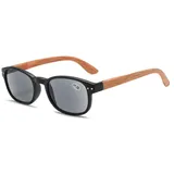 Lanomi Sonnen Lesebrille mit Holzbein Damen Herren Rechteckig Outdoor Lesehilfe Grau Linse Kunststoff Federscharnier Sehhilfe Getönt Sonnenbrille mit Sehstärke Schwarz 3.5 - M