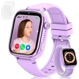 Minilandia 4G Kinder Smartwatch, HD Video und Anruf, Kids Smartwatch mit Familien Chat, SOS, GPS, Spiel, Klassenmodus, Schrittzähler, Wasserdicht Kinder Uhr, Geschenke für Mädchen Jungen (Lila)