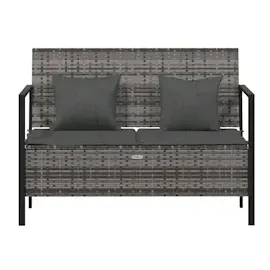 vidaXL Gartenbank 2-Sitzer mit Kissen Grau Poly Rattan