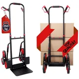 Proregal Klappbarer Profi-Treppensteiger TAURUS 250 HxBxT 115 x 52 x 63 cm Traglast 250 kg Stahlrahmen Ergonomische Griffe TPR-Gummiräder Rot-Schwarz