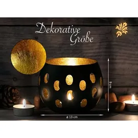 amagohome Kerzenhalter Set 2-teilig Teelichthalter Kugelform Metall schwarz matt innen vergoldet