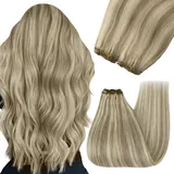 YoungSee Tressen Echthaar Braun Blond Echthaar Tressen 40 cm Haartressen Echthaar zum Einnahen Remy Haare Echthaar Tressen Weft Extensions Echthaar Blond Weave Extensions Doppelt Tressen 100g #P8A/60