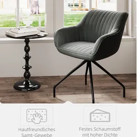 Homcom Sessel Drehbarer Loungesessel mit Armlehne, Samtoptik, Drehsessel mit Metallbeine, für Schlafzimmer, Wohnzimmer, Dunkelgrau
