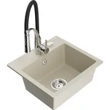 Mexen Milo 1-Becken-Granit-Spüle mit Mischbatterie Aster, Beige - 6505-69-73450-07