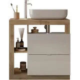 WELLTIME Waschtisch »Hamburg«, 2 Schubkästen, Breite 79 cm, Soft-Close, inkl. Keramik-Aufsatzbecken, braun