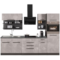 Held MÖBEL Küchenzeile »Tulsa«, mit E-Geräten, Breite 290 cm, schwarze Metallgriffe, MDF Fronten, grau