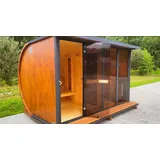 Gartensauna Saunafass Faßsauna Saunahaus Hütte Horisont M4  Saunaofen Vorraum