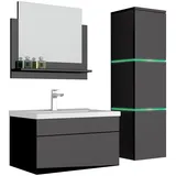 Aileenstore Waschplatz Badmöbel Set 4-tlg. Hochglanz Schwarz