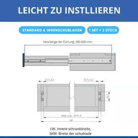 Gtv Versalite Touch PRO Schubladenschienen Schubladenauszüge - 45 x 350 mm - Push-to-Open + Soft-Close Schienensystem - Teleskopschiene Kugelführ...