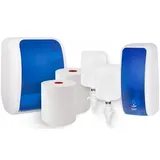 Blanc HYGIENIC KOMPLETT-SET Waschraum SENSOR: Handtuchrollenspender SENSOR + 2 TAD Handtuchrollen + Schaumseifenspender SENSOR + 2 Kartuschen Farbe Blau/Weiß