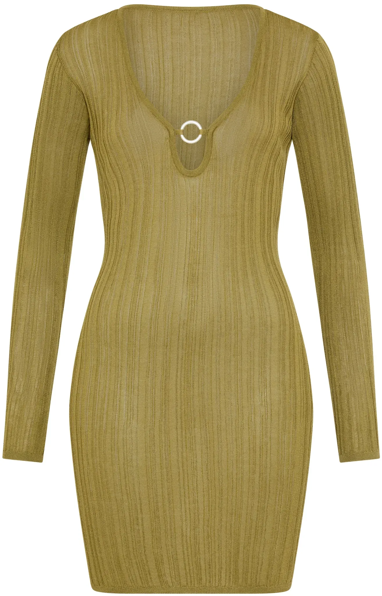 Strandkleid LSCN BY LASCANA, Damen, Gr. 42, N-Gr, grün, Strick, Obermaterial: 82% Viskose, 18% Polyester, leicht transparent, unifarben, figurbetont kniefrei, Rundhals, Kleider Strandkleid, Strickkleid mit langen Ärmeln, Cover-up, Beachkleid
