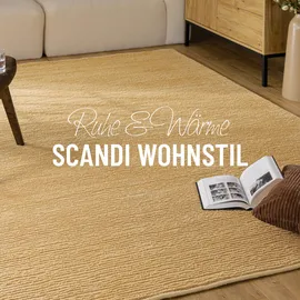 WECON HOME Teppich WECON HOME "Castello ONE", sand beige, B:200cm H:7mm L:300cm, Schurwolle, Teppiche, Teppich, Schurwolle, Kurzflor mit Hoch-Tief-Effekt, Wohnzimmer, Streifenmuster