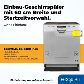 Exquisit EGSP9414-EB-030D Einbau-Geschirrspüler (teilintegrierbar, 598 mm breit, Inox)