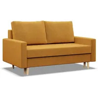 Mebligo - Sofa mit Schlaffunktion und Bettkasten Blank, 2 Sitzer Sofa 152 cm Breit, Schlafsofa, Ausziehbares Couch auf Holzfüßen, Sofa Wohnzimmer, Schlafcouch - Sofa Gelb