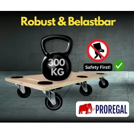 Proregal Mega Deal 4x Profi Transportroller mit 6 Rollen | HxBxT 11x30x68cm | Traglast 300kg | Sperrholzplatte | Braun