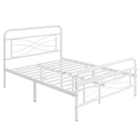 Yaheetech Metallbett, Bettrahmen mit Kopfteil, Bettgestell mit Lattenrost, Jugendbett weiß 140 cm x 200 cm