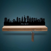 Schlüsselleiste Holz mit Skyline New York - Geschenk für Stadtverliebte - Stabiles & Massives Schlüsselbrett aus Eichenholz Moderner Schlüsselhalter für die Wand - 100% Made in Germany - Größe 35 cm