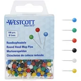 Westcott Rundkopfnadeln, 100 Stück, 5 mm Durchmesser, 16 mm lang, farbig Sortiert, E-10500 00