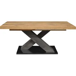 Mäusbacher Komfort 2.0 Esstisch Holzwerkstoff X-Form Ausziehbar - Asteiche/Schwarzstahl