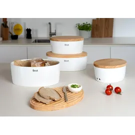 Continenta Brottopf mit Holzdeckel oval 30 cm weiß
