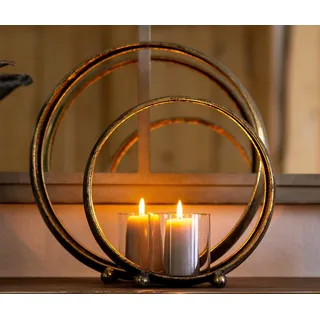 glas art handmade Deko-Ring Metall Kreis Skulptur mit Windlicht 29-39cm Silber Gold Wohnzimmer (29cm, Gold)