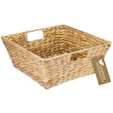 HMF Geschenkkorb leer Aufbewahrungskorb geflochten aus Wasserhyazinthe 30 x 30 x 12 cm beige