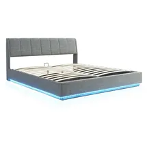 [en.casa] LED Polsterbett Tröstiar 180x200cm Anthrazit