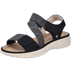 Sandale RIEKER, Damen, Gr. 38, schwarz, Nubuklederimitat, casual, Schuhe, Sommerschuh, Outdoorsandale mit regulierbaren Klettverschlüssen