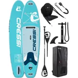 CRESSI seit 1946 - Ultra Isup Kayak Set - Aufblasbares SUP Board mit Sitz Erwachsene Große Stabilität Strapazierfähigkeit Komplett Zubehör Paddel Flosse Pumpe Tasche -Aquamarin_320x81x15 cm Max 130 kg