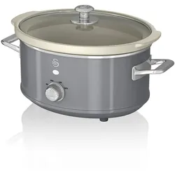 SWAN SF17021GRNEU Retro Slow Cooker 3,5L, Antihaft-Keramisches PFOA- und PTFE-freies, Vintage, Grau, 200W
