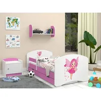HAPPY BABIES Kinderbett Happy Kinderbett Mit Matratze Weiß Rose Bett Prinzessin - Rosa