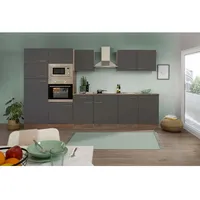 Respekta Küchenzeile Economy 330 cm Grau Seidenglanz-Eiche