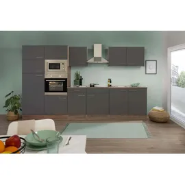 Respekta Küchenzeile Economy 330 cm Grau Seidenglanz-Eiche