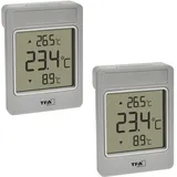 TFA Dostmann 2er Set Fensterthermometer WINDOO, 30.1067.15, Außentemperatur digital messen, leichte Montage, wetterfest, Höchst- und Tiefstwerte, mit Selbstklebefolie, ohne Bohren, grau-weiß