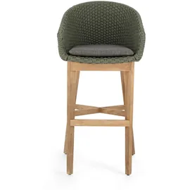 BIZZOTTO Barhocker Coachella aus Teakholz mit Kissen, modern skandinavisch, grün, Outdoor geeignet