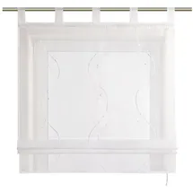 Heichkell Raffrollo mit Schlaufen Voile Tranparent Vorhang Bestickt Modern Raffgardine für Küche Wohnzimmer Schlafzimmer Weiß BxH 80x140cm