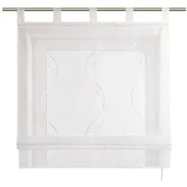 Heichkell Raffrollo mit Schlaufen Voile Tranparent Vorhang Bestickt Modern Raffgardine für Küche Wohnzimmer Schlafzimmer Weiß BxH 80x140cm