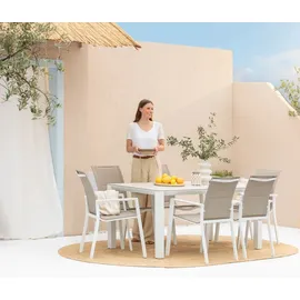 Dehner Gartentisch Palermo, bis zu 8 Sitzplätze, 160 x 74 x 90 cm, Aluminium pulverbeschichtet/Stein, weiß