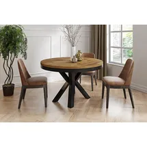 WFL GROUP Runder Ausziehbarer Esstisch im Loft-Stil - Industrieller Tisch mit Schwarzen Metallbeinen - Platzsparender Tisch für Wohnzimmer - Lefkas Eiche - ... - Braun