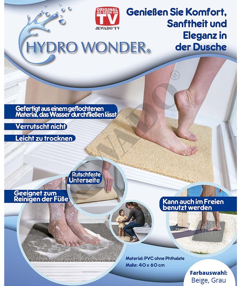 JEWADO Hydro Wonder® Luxus Anti-Rutschmatte für Bad und Dusche Shower Mat 40 x 60 cm in Beige oder Grau - Original aus TV-Werbung! Farbe: Beige